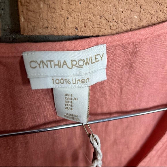 NWT Cynthia Rowley Women’s 100% Linen Ruffle Hem V Neck Coral Dress Size Large - Picture 2 of 6
